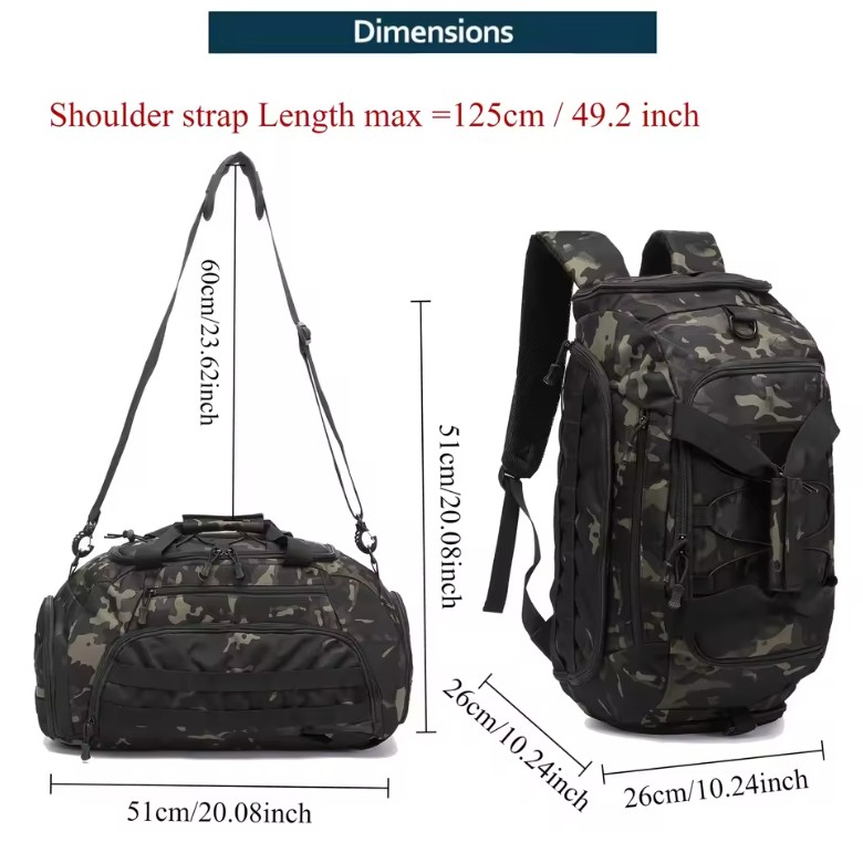 3-in-1 Tactical Gym Backpack – Travel & Sports with Shoe Compartment - Image 3